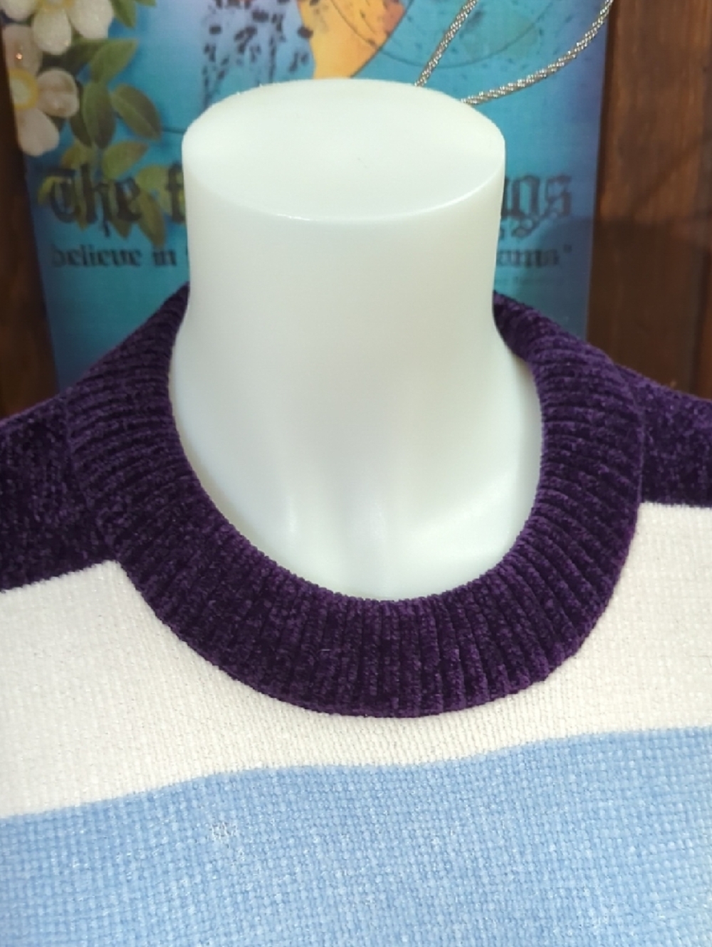 Size S George Striped Velour Crew Neck Sweater โ Cozy Retro Vibes โจ - Picture 8 of 16